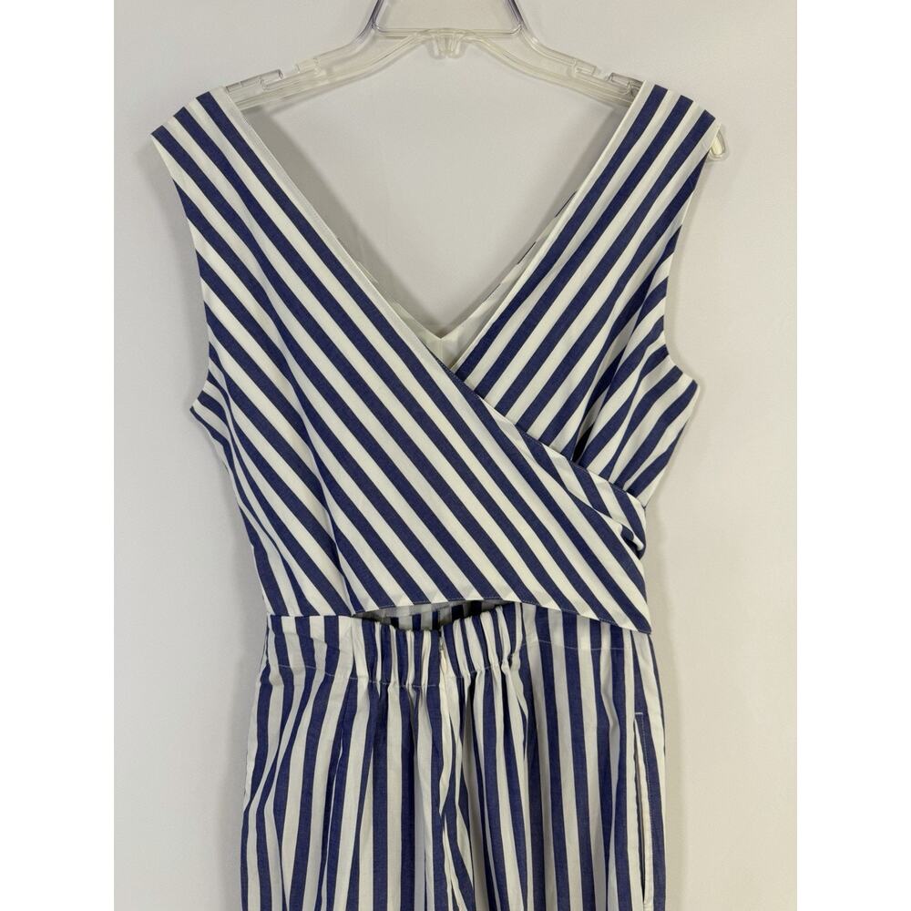 J. Crew Sleeveless Wrap Tie Waist Wide Leg Jumpsuit Blue White Striped Sz 4 EUC - Picture 8 of 16